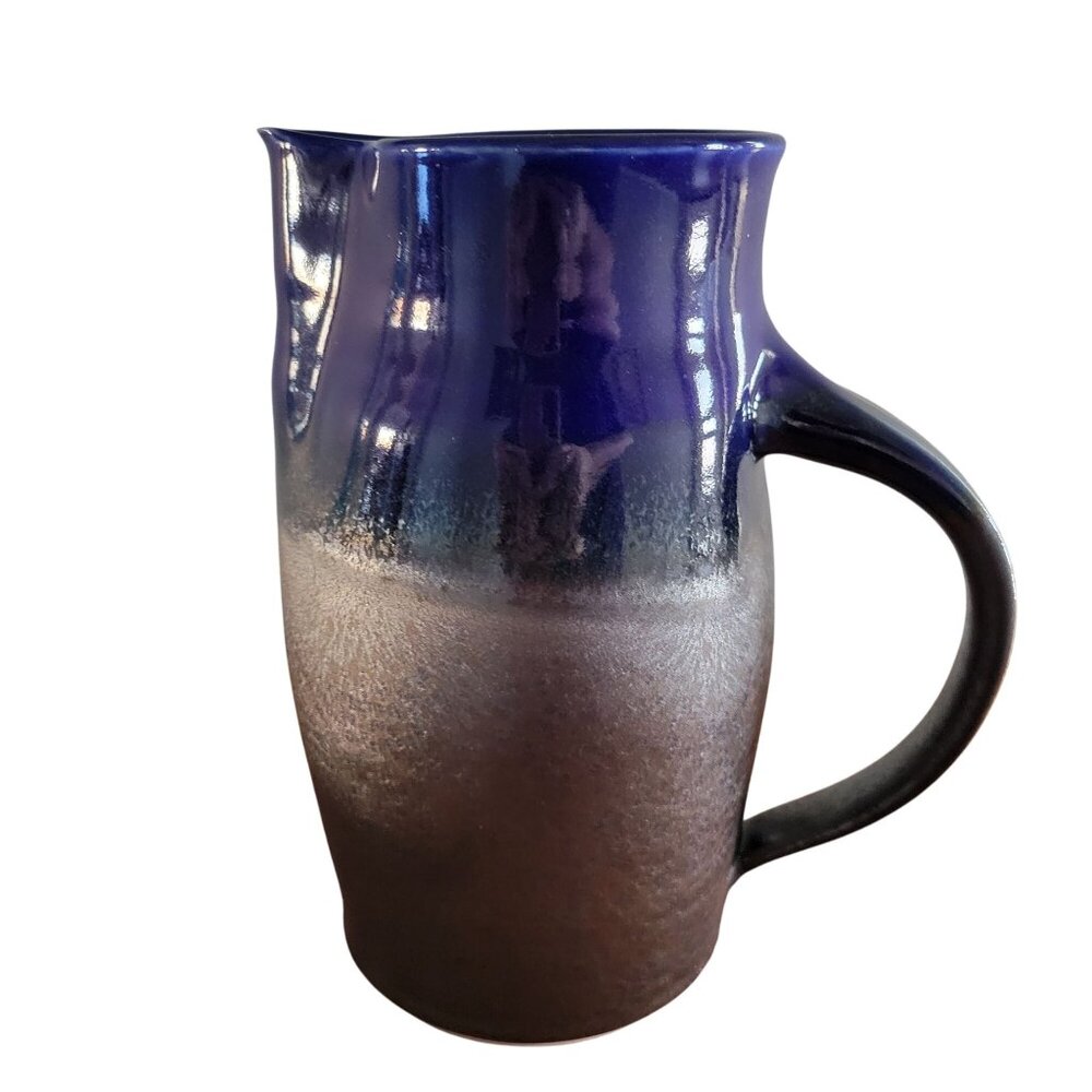 Bruning Pottery Studio Pottery Pitcher Blue Silver Gradient Glaze Ceramic